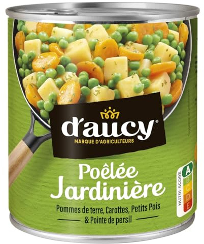 Douceur verte et parfum champêtre – Poêlée Jardinière de D'AUCY, légumes cuisinés 580 g, mélange de pommes de terre, carottes, petits pois et persil, goût authentique du terroir français - Lot de 3