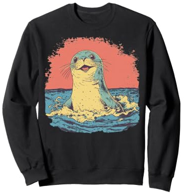 Happy Seal Surfing Waves Vintage Ocean Life Graphic Sweatshirt