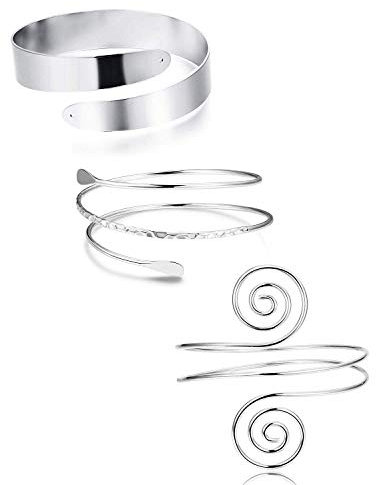 Finrezio 3 Stück Minimalistische Spule Oberes Armband Verstellbar Armreif Arm Manschette Armband Mit Filigran Geschmückter Strudel Silber