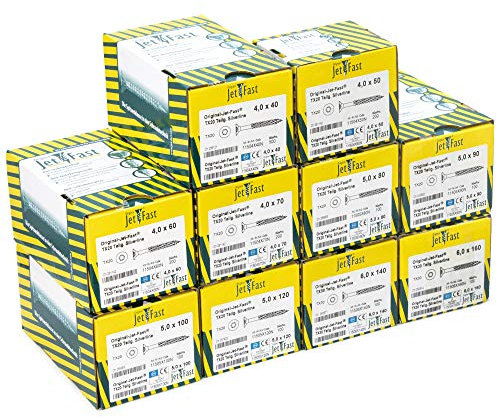 Original Jet-Fast Universalschrauben Set, Spanplattenschrauben, Duo-Senkkopf, Mehrfach-KONKAV-Streifen TX Antrieb, Holzschrauben, Selbstbohrspitze (Heimwerker Smart Set 1700 tlg.)