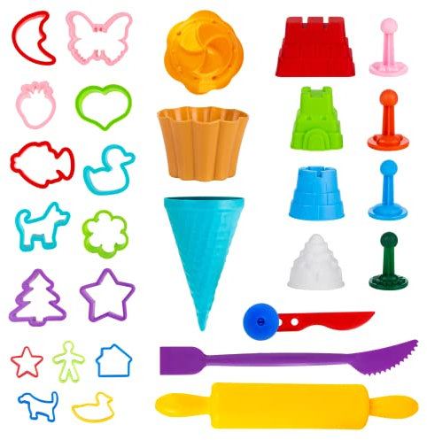Genio Kids Knete Zubehör Knetwerkzeug Zaubersand - 30 Stück Sandspielzeug Set Strandspielzeug Knetmasse Plastilin Kinetischer Sand Werkzeug für Kinder, Mädchen und Jungen (Classic)