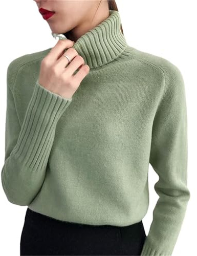 JJzex Pull en Cachemire pour Femme à col roulé et Manches Longues - Idéal pour l’Automne et l’Hiver, Vert, S
