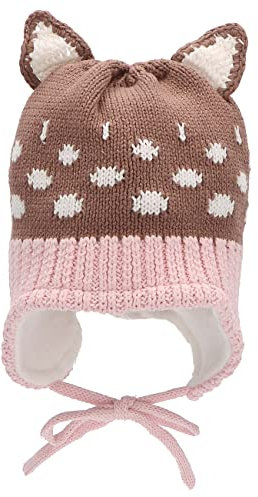 Sterntaler Baby Mädchen Strickmütze - Öhrchen und Punkte Mütze - Baby Strickmütze aus Baumwolle mit Bindeband - braun, 39