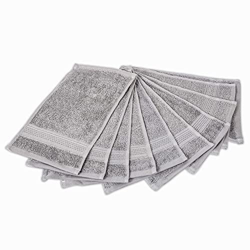 Komfortec 10er Gästehandtücher 30x50 cm Set aus 100% Baumwolle 470 g/m², Weich & Frottee, Schnelltrocknend, Silber Grau