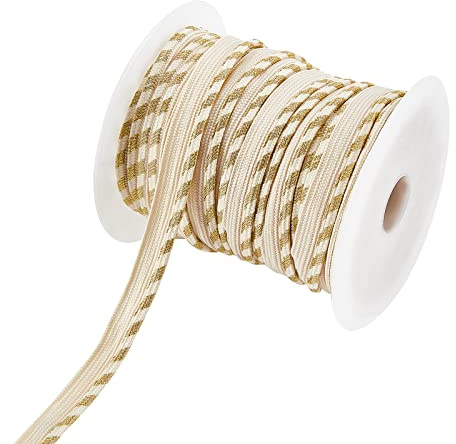 AHANDMAKER 25 Yards Paspelband Mit Kederschnur, 3/8,(5) cm Maxi-Paspel-Schrägband, Lippenkordel-Besatz Mit Goldenem Rand Für Gurtband, Kleidungsstück, Nähen, Trimmen, Polsterzubehör