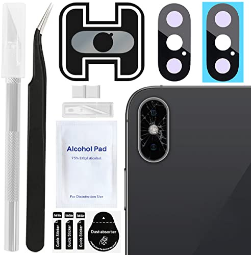 ZHUROUPU 2-pack bakre kamera glaslins ersättning för iPhone XS/iPhone XS Max kamera glaslins med baklim, reparationsverktygssats, kameraglaslinsskydd