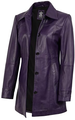 fjackets Real Leather Jacket Women - Lambskin Long Coats For Women - Kandis Purple Jacket Women (N2) | [1315817] 3XL