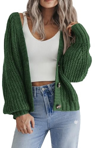 Hotouch Cardigan Femme Court Tricot Col en V Patte De Boutonnage Pull Ouvert Élégant Décontracté Épaule