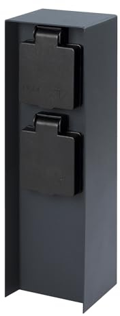 Garten Steckdose Steckdosensäule aus Edelstahl mehrfach, max. 3680 Watt, IP44 wetterfest, Outdoor Außenbereich, H 23cm eckig (1pcs, 2-Fach-ANTHRAZIT)