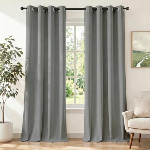 Ystyle Gardinen mit Ösen 2er Set, H225 x B140 cm, Hellgrau | Wasserabweisend Gardinen Wohnzimmer Modern, Thermovorhang Hitzeschutz Kälteschutz, Verdunklungsvorhänge per Soggiorno