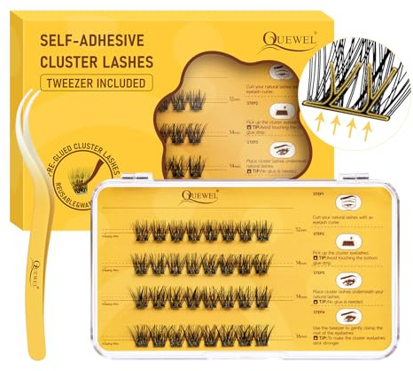 QUEWEL Selbstklebende-Wimpern 10-16mm kein Kleber erforderlich (BY-ZN01) | Cluster Lashes Müheloses Auftragen für Anfänger, Wimpern Selbstklebend Geeignet für den Alltag oder gesellige Zusammenkünfte.