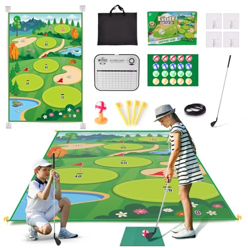 Clemas Premium Chipping Golf & Dart Practice Mat Set - Indoor/Outdoor Game Kit for Family Fun - Includes Golf Club, Sticky Balls, Club Tee, Scoreboard, and Accessories