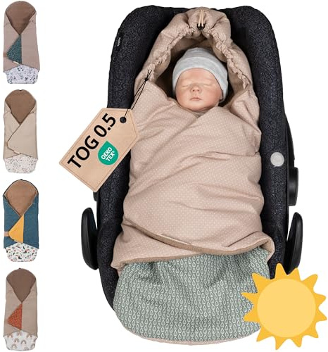 ULLENBOOM Einschlagdecke Babyschale Sommer, Aus 100% OEKO-TEX Materialien - Blätterzauber (Made in EU) - Decke für Babyschale & Kinderwagen, Für gängige Kindersitze, ideal für 0 bis 9 Monate