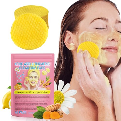 Curcuma Kojic Acid Cleansing Pad - Turmeric Kojic Acid Exfoliating Cleansing Pads, Diluer Les Taches Noires, Visage et Le Corps, Éclatant Peau Rejuvenates, Hydrate et Unifie le Teint de la Peau(40pcs)
