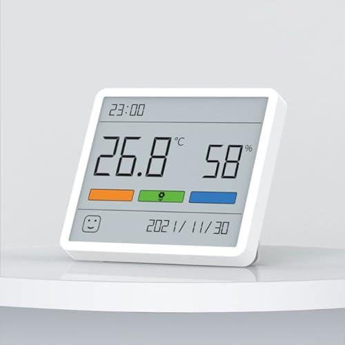 Mini hygromètre Thermomètre d'intérieur, hygromètre d'humidité avec horloge pour chambre et bureau, écran LCD et thermomètre mural facile à fixer