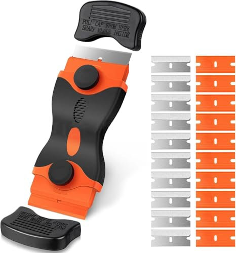 Double Edged Cleaning Glass Scraper with 10 Metal +10 Plastic Blades Cleaning Non Scratch Scraper Tool for Ovens, Windows, Ceramic Hob, Wallpaper, Stickers, Labels,Kitchen Scraper Tool