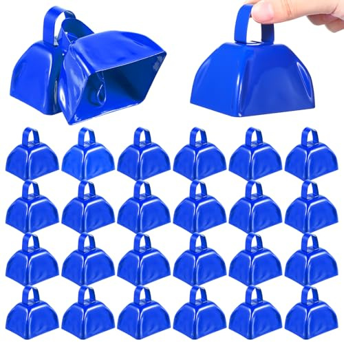 24 Pcs Metal Cowbells with Handle, Cow Bells Noise Makers for Sporting Events, Small Cow Bell Loud Bells Noisemaker Hand Percussion Cow Bells Noise Makers for Sporting Events, Football Games (Blue)