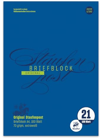 Staufen Style Briefblock - DIN A4, 100 Blatt Briefpapier, Lineatur 21, 70 g/m², liniert, Staufenpost