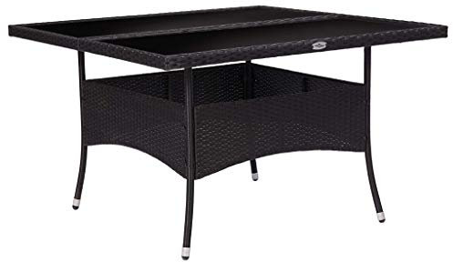 Garten-Esstisch Schwarz Poly Rattan und Glas,jiangboyue-46189