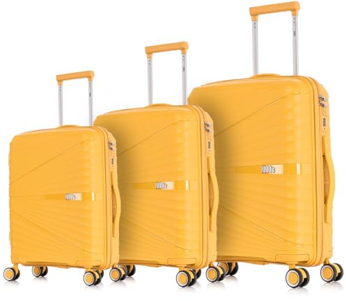 1990s Juego de Maletas expandibles Polipropileno 3 Piezas|Maleta Cabina 55x39x21.5cm|Mediana expandible 65cm|Grande Extensible 75cm (Amarillo)