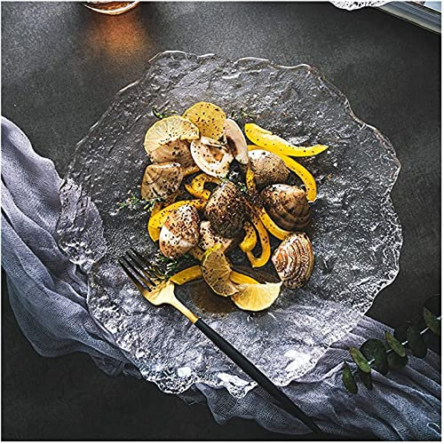LXYAYY Irregular Large Glass Plate, Vegetable and Fruit Plate, Salad Plate, Soup Plate, Dessert Plate, Tea Wash(Color:Clear;Size:A)