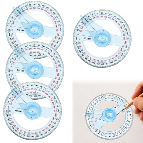 4 goniometri circolari in plastica trasparente, goniometro multifunzione a 360 gradi, righello a 360 gradi, strumento di misurazione per studenti, aule, ufficio, redazione, disegno tecnico (10 cm, blu