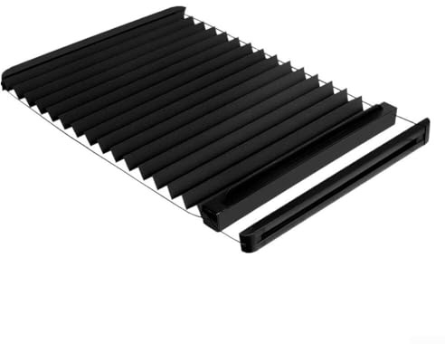 Durashmall Aluminium RV Tür Fenster Schatten 30,5 x 53,3 cm Faltrollo Schwarz Slub Stoff für Privatsphäre Lichtkontrolle Leise Gleitschiene Anhänger