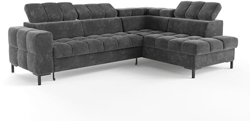 Letsit Ecksofa Fiore L Raven, Sofa mit Schlaffunktion und Bettkasten, Sofa 4-sitzer, 276 cm Breit, Freistehendes Loungesofa, Bequemes Couch mit Ottomane für Wohnzimmer und Schlafzimmer, Rechts, Grau