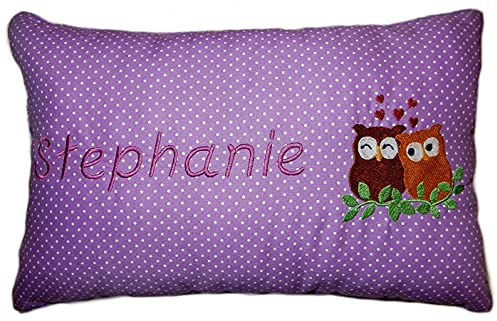 Momelie Lila Schmusekissen * Kuschelkissen * Eulen * mit Namen Bestickt * 25 x 40 cm * SK-li_0051