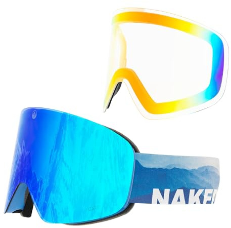 NAKED Optics skidglasögon män, skidglasögon kvinnor, snowboardglasögon (TROOP EVO Misty, inklusive dåligt väderglas)