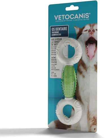 Vetocanis - Os pour Chien - Soin dentaire Anti-Tartre pour Moyen et Grand chien - Hygiène et Santé du Chien - Accessoire Chien en Nylon Résistant - Arôme Menthe