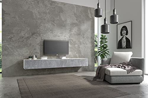 Wuun® TV Lowboard TV Board hängend I 100cm-280cm I Hängeschrank Wohnwand/Somero Weiß-Matt/Beton-Optik I 200cm