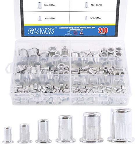 Glarks 210 st aluminiumlegering M3 M4 M5 M6 M8 M10 platt huvud metrisk gängad nitmutter insatssats