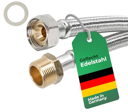 H2O-Flex Flexschlauch 3/4ÜM x 3/4AG, für Waschmaschine/Spülmaschine, 50cm | DN13 Verlängerungsschlauch, Panzerschlauch, Trinkwasserzulassung, Edelstahlgeflecht, knickfest, für Küchen /Badinstallationen