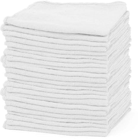 TALVANIA Shop Towels – Pack of 50 Reusable Cleaning Rags – Durable Quality Cotton – 13 x 13– Machine Washable – Suitable for All Purposes (White)