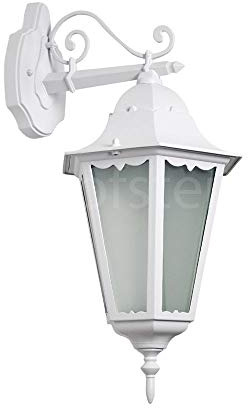 HOFSTEIN Außenwandleuchte Hongkong FROST, Außenwandlampe aus Metall/Milchglas in Weiß, Wechselscheiben Klar, Wandleuchte Down im Retro-Stil, E27, IP44, Eingangsbereich, Haustür, Hof