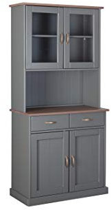 Inter Link – Vitrinenschrank – Buffet-Schrank – Esszimmerschrank – Geschirrschrank - Laudhausstil – Massivholz FSC – 4 Türen – 2 Schubladen – Luzerna 5.1 - Grau/Sepia