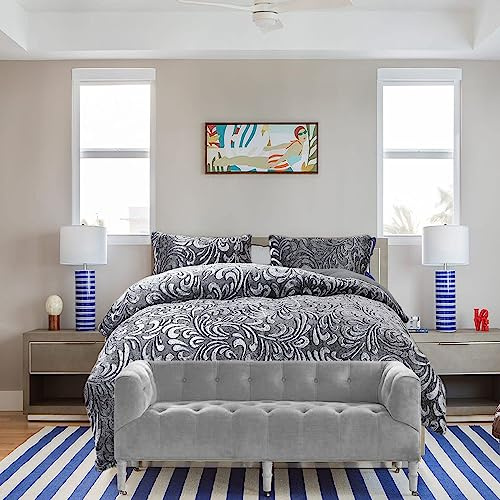 THL 3 Piece Teddy Fleece Duvet Cover Set Pressed Velvet Bedding with Pillowcases, Warm and Comfortable