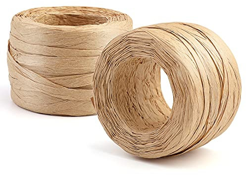 KAMAIKA 100m Bast Band Raffia Papierschnur, Natürliche Bastbänder, Bastseil zum Verpacken Von Geschenk zum Valentinstag, Bastelprojekten, Dekorieren, Weben und Gärtnern(2 x 50m)