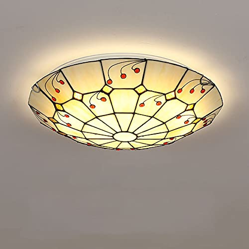 LED Schlafzimmer Deckenleuchte Vintage Tiffany Antik Schlafzimmer Deckenlampe Retro Rund Lampe Pastoral Farbe Glas Lampenschirm E27 Küchenlampe Porch Light Für Balkon Flur Badezimmer (50CM)
