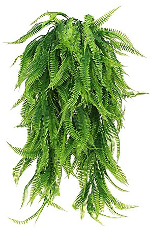 Colrid 2 Stück Hängend Künstliche Pflanzen, Lang Farn Kunstpflanze, Farn Kunstpflanze Hängend, Realistisch, Langlebig, Wartungsfrei, für Home Hochzeit Garten Outdoor Wall Decor