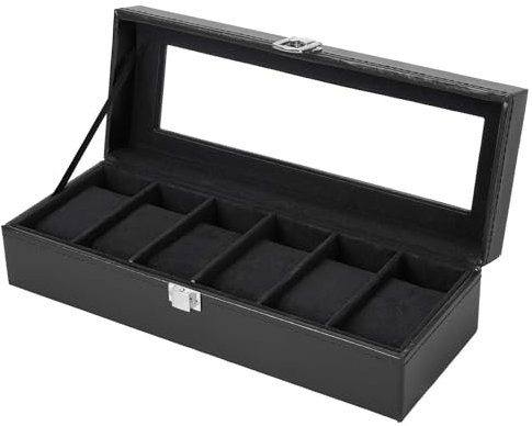 Ohuhu Uhrenbox mit 6 Fächern, Watch Box Uhren Aufbewahrungsbox mit Glasdeckel & Metallschnalle, Uhren Box aus PU Leder und Samt Innenfutter, Uhrenbox Herren Frauen, Geschenk für Weihnachten