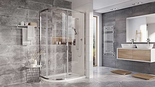 Lillie Bathroom Quadrant Single Sliding Door Shower Enclosure Universally Handed Aluminium Profile Toughened Glass – 1200 x 800mm