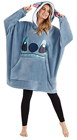 Disney Stitch Kapuzenpullover Damen Oversize Hoodie Decke mit Ärmeln Sherpa Weiche Warme und Komfortable Geschenke für Frauen Teenager (Blau Stitch)