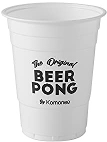 Komonee Beer Pong 16oz 500ml Wide Rimmed American White Party Cups 24pcs USA Adult Drinking Game Re-usable Novelty Plastic Drink Strong Glass
