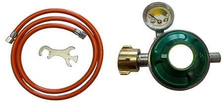 Tevex Gasschlauch 150 cm + Druckregler 30 mbar mit Manometer & ÜDS + Gasflaschenschlüssel - Set für Propan/Butan, Kältebeständig bis -30°C, Grill & Camping
