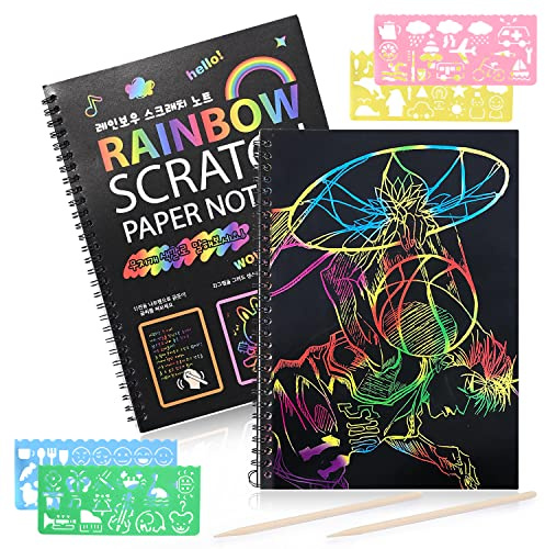 Set artistico di carta da grattare per ragazze di 4-15 anni, regalo nero da grattare con carta artigianale note magiche tavole da disegno per ragazze adolescenti Pasqua Natale regali per bambini