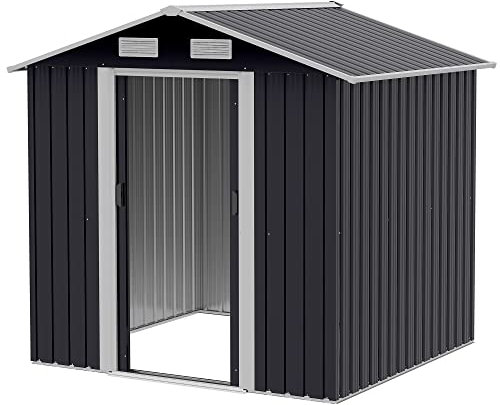 Outsunny Capanno da Giardino 2.6m², Deposito Attrezzi in Acciaio Zincato con Doppia Porta Scorrevole e 4 Prese d'aria, 195.5x153x188cm, Nero