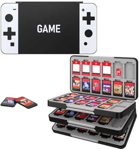 MoKo Spiel Aufbewahrungsbox Kompatibel mit Nintendo Switch/OLED 2021/Lite | Kompatibel mit Nintendo Switch 2, Game Case mit 72 Game Card Slots & 24 SD Card Slots, Schlank Tragbar Spiele Organizer