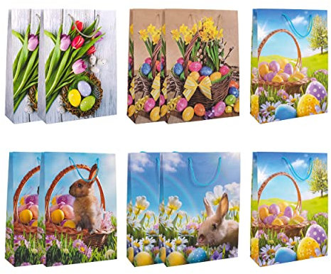Idena 90111 - Geschenktüten Ostern, 10 Stück, 23 x 18 x 8 cm, matt, sortiert, Ostertüten, Geschenktaschen